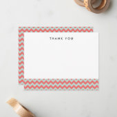 Coral et Mint Chevron Merci Cartes de notes (Devant/Arrière en situation)