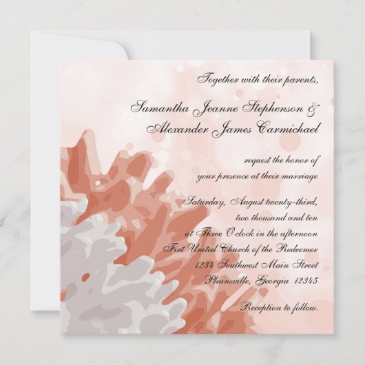 Coral et White Reef Beach Invitations de mariage (Devant)