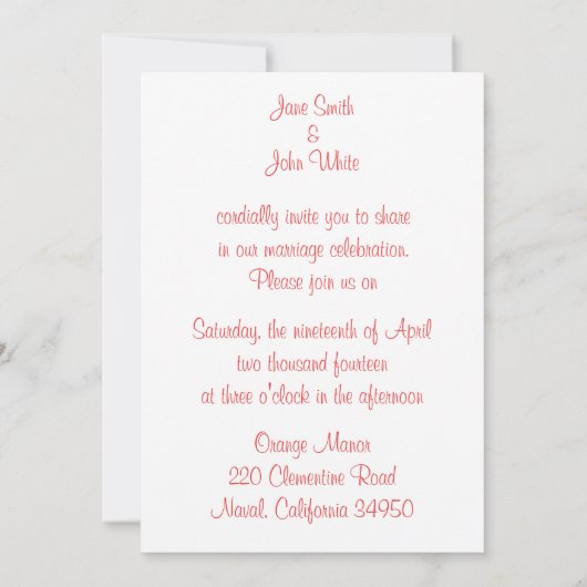 Coral Fancy Faire-part de mariage (Dos)