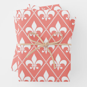 Coral Fleur de Lis Inpakpapier Vel