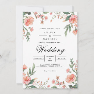 Coral Floral Arch Wedding Kaart