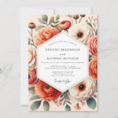 Coral Floral Bloom Romance Wedding Kaart (Voorkant)