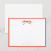Coral Floral Bow Nursery Note Card – Personalized Notitiekaartje (Voorkant / Achterkant)