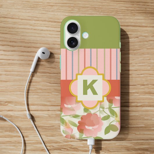 Coral Floral Monogram Case-Mate iPhone Case