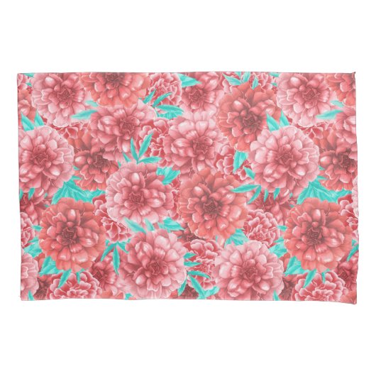 Coral Floral Pattern Kussensloop (Voorkant-Links)