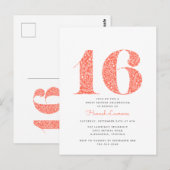 Coral Floral Sweet 16 Anniversaire Invitation (Devant / Derrière)