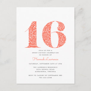 Coral Floral Sweet 16 Anniversaire Invitation