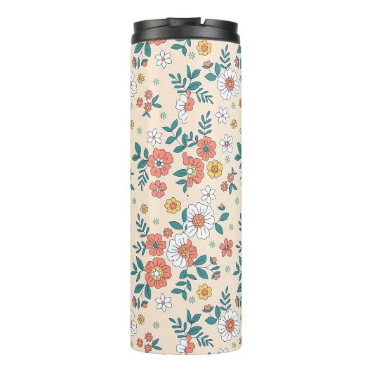 Coral Flower Garden Pattern Thermosbeker (Achterkant)