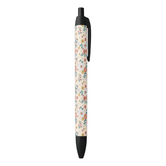 Coral Flower Garden Pattern Zwarte Inkt Pen (Achterkant (Verticaal))