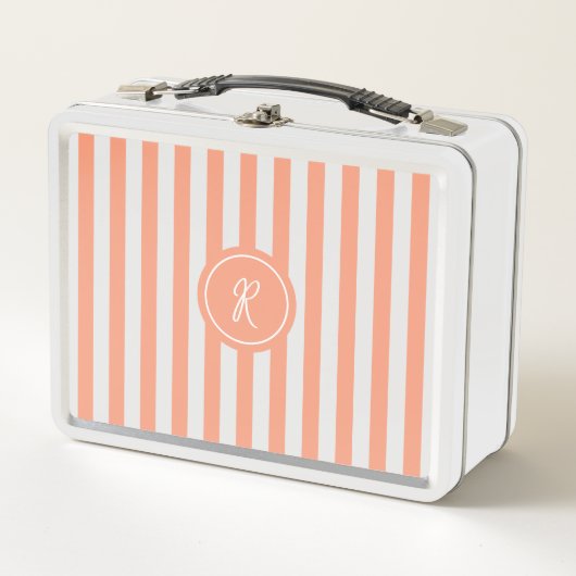 Coral French Beach Stripe Persoonlijk Monogram (Voorkant)
