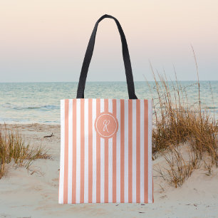 Coral French Beach Stripe Persoonlijk Monogram Draagtas