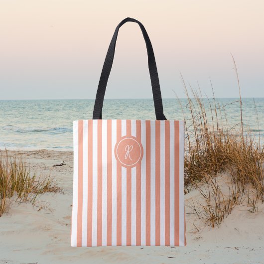 Coral French Beach Stripe Persoonlijk Monogram Draagtas