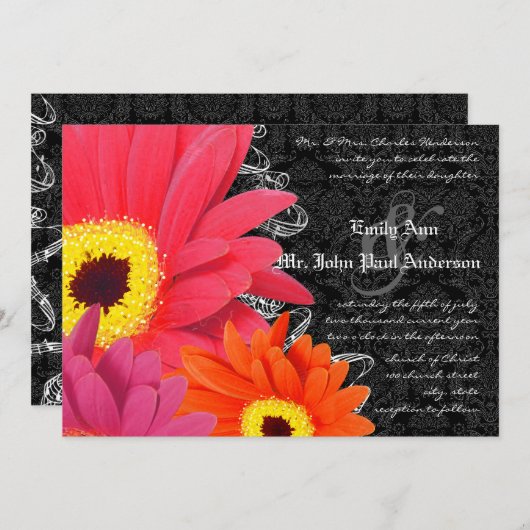 Coral & Fuchsia Gerber Daisy Faire-part de mariage (Devant / Derrière)