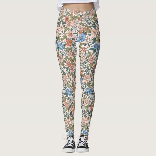 Coral Garden Flower Pattern Leggings (Voorkant)