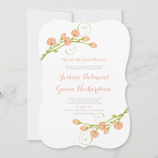 Coral Garden Roses - Faire-part de mariage (Devant)