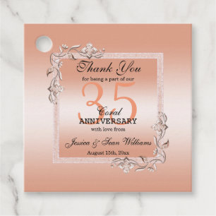 Coral Gem & Glitter 35e huwelijksverjaardag Bedankjes Labels
