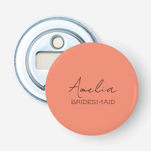 Coral gepersonaliseerde bruidsmeisje flesopener button flesopener (Voorkant)