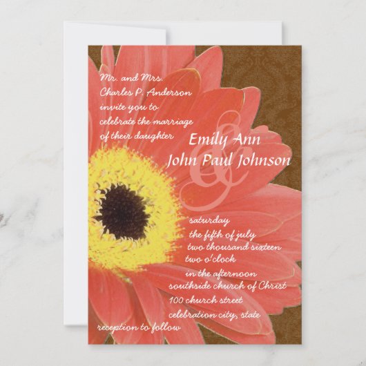 Coral Gerber Daisy Faire-part de mariage (Devant)