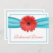 Coral Gerbera Daisy Aqua Ribbon repesal Dinner Kaart (Voorkant / Achterkant)