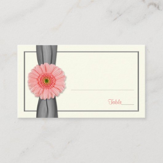 Coral Gerbera Daisy Gris Ribbon Mariage Carte Plac (Devant)