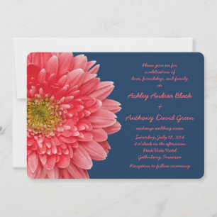 Coral Gerbera Daisy Marine Faire-part de mariage b
