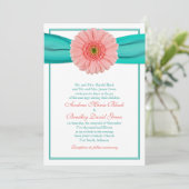 Coral Gerbera Faire-part de mariage Turquoise (Debout devant)