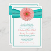 Coral Gerbera Faire-part de mariage Turquoise (Devant / Derrière)