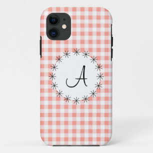 Coral Gingham Check 'Monogram' iPhone 5 hoesje