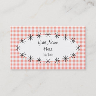 Coral Gingham Check oval visitekaartje