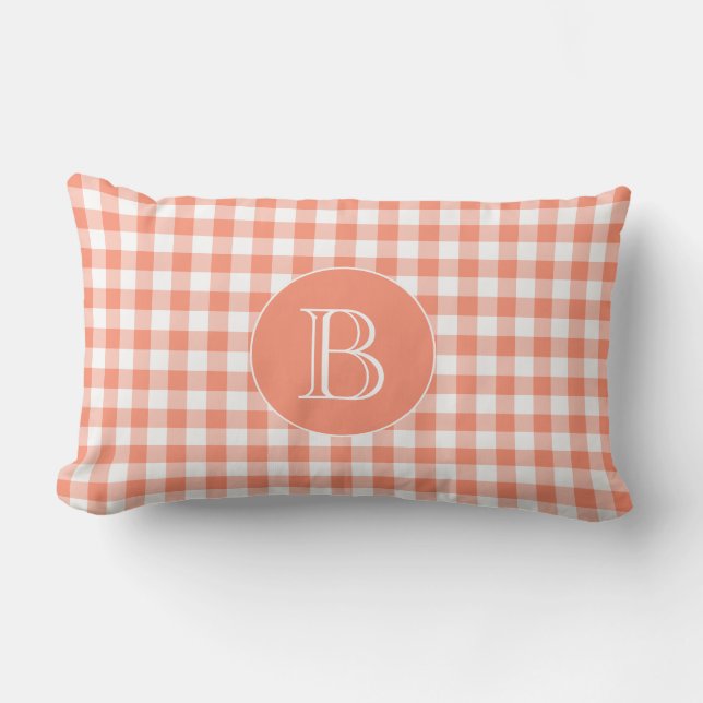 Coral Gingham Pattern - Aangepast monogram Kussen (Voorkant)