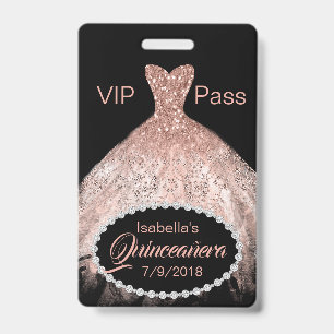 Coral Glitter Jurk Quinceañera VIP-feestbadge Badge