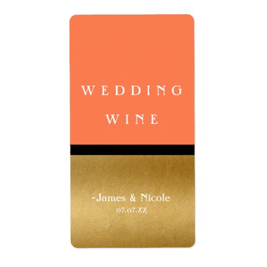 Coral Gold & Black Modern Glam Chic Vin Étiquette (Devant)