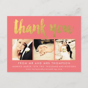 Coral Gold Foil Hartelijk dank voor de Typografie Briefkaart