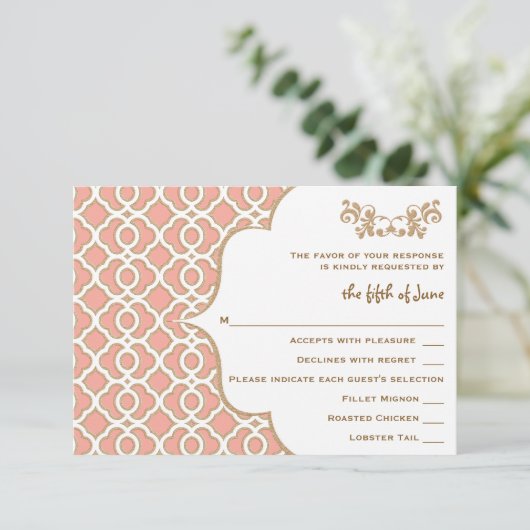 Coral Gold Marocain Mariage RSVP cartes de réponse (Debout devant)