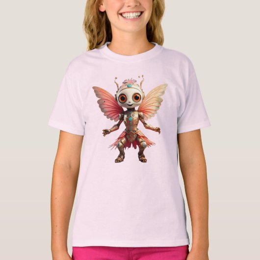 Coral Gold Schattige Dansende Robot Pixie T-shirt (Voorkant)