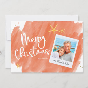 Coral & Gold Tropische Waterverf kerstkaart