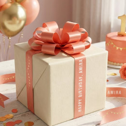 Coral Goud Confetti Meisje Eerste Verjaardag Satij Lint