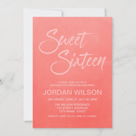 Coral Gradient Sweet 16 Anniversaire Invitation (Devant)