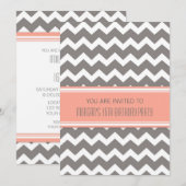 Coral Gray Chevron 16e anniversaire Invitations (Devant / Derrière)