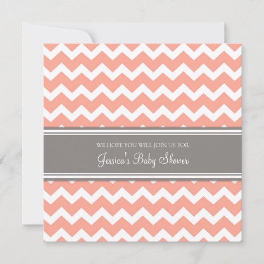 Coral Gray Chevron Custom Baby Shower Invitations (Devant)