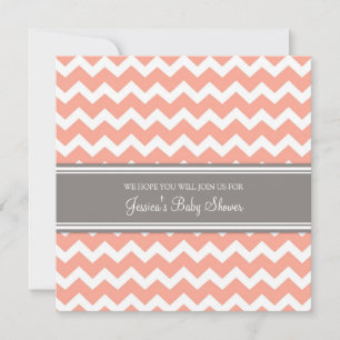 Coral Gray Chevron Custom Baby Shower Invitations