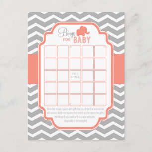 Coral Gray Chevron Elephant Bingo Baby shower Game Uitnodiging Briefkaart