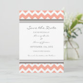 Coral Gray Chevron Foto Weddenschap Save the Date (Staand voorkant)