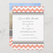 Coral Gray Chevron Foto Weddenschap Save the Date (Voorkant / Achterkant)