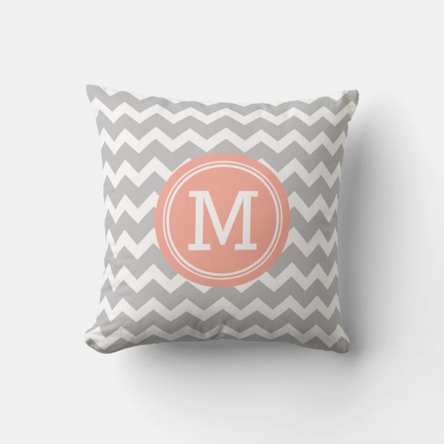 Coral Gray Chevron Monogram Decoratief Pillow Kussen (Voorkant)
