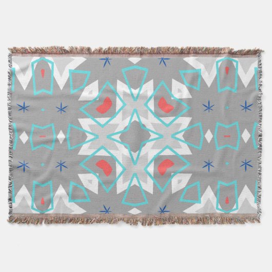 Coral Gray Mandala Pattern | Geometric Floral Boho Deken (Voorkant)