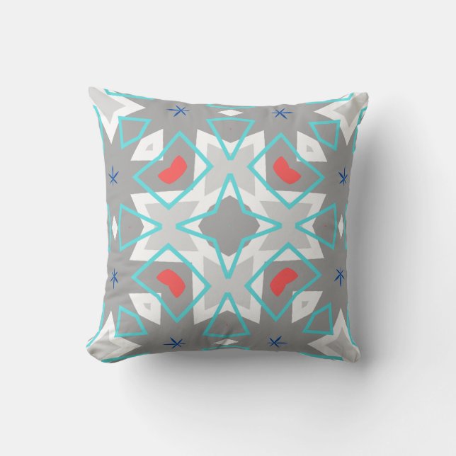 Coral Gray Mandala Pattern | Geometric Floral Boho Kussen (Voorkant)