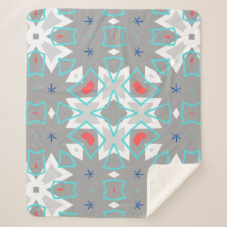 Coral Gray Mandala Pattern | Geometric Floral Boho Sherpa Deken