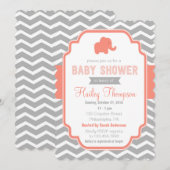 Coral Grey Chevron Elephant Baby shower Invitation (Devant / Derrière)
