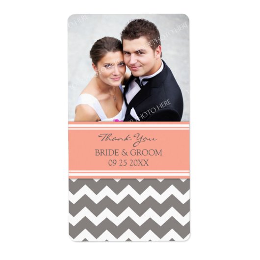 Coral Grey Chevron Étiquettes de mariage photo (Devant)